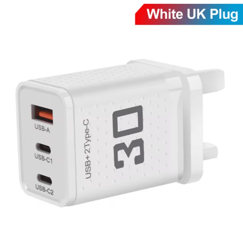30W USB C Charger 3 Port Fast Charging Adapter With QC30 EU US Plug 2