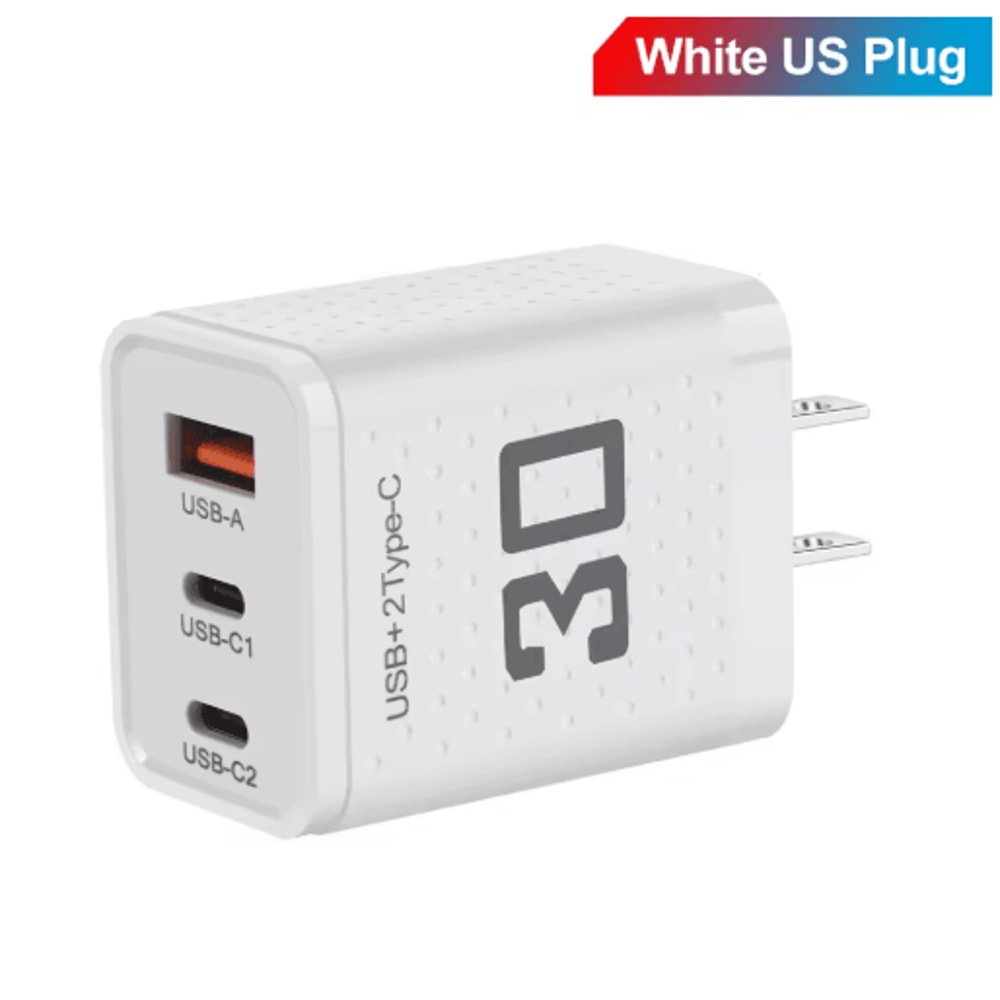 30W USB C Charger 3 Port Fast Charging Adapter With QC30 EU US Plug 3