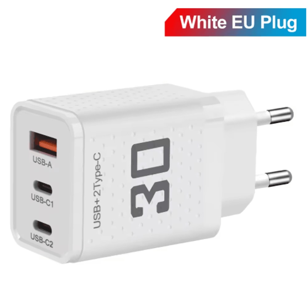 30W USB C Charger 3 Port Fast Charging Adapter With QC30 EU US Plug 5