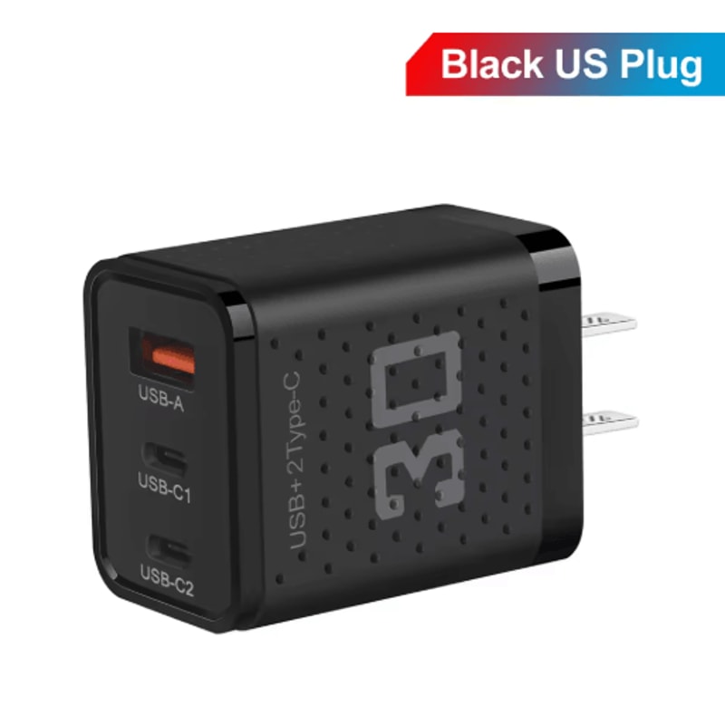 30W USB C Charger 3 Port Fast Charging Adapter With QC30 EU US Plug 6