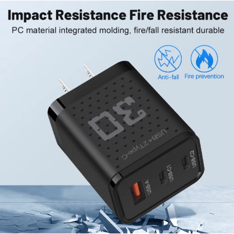 30W USB C Charger 3 Port Fast Charging Adapter With QC30 EU US Plug 8