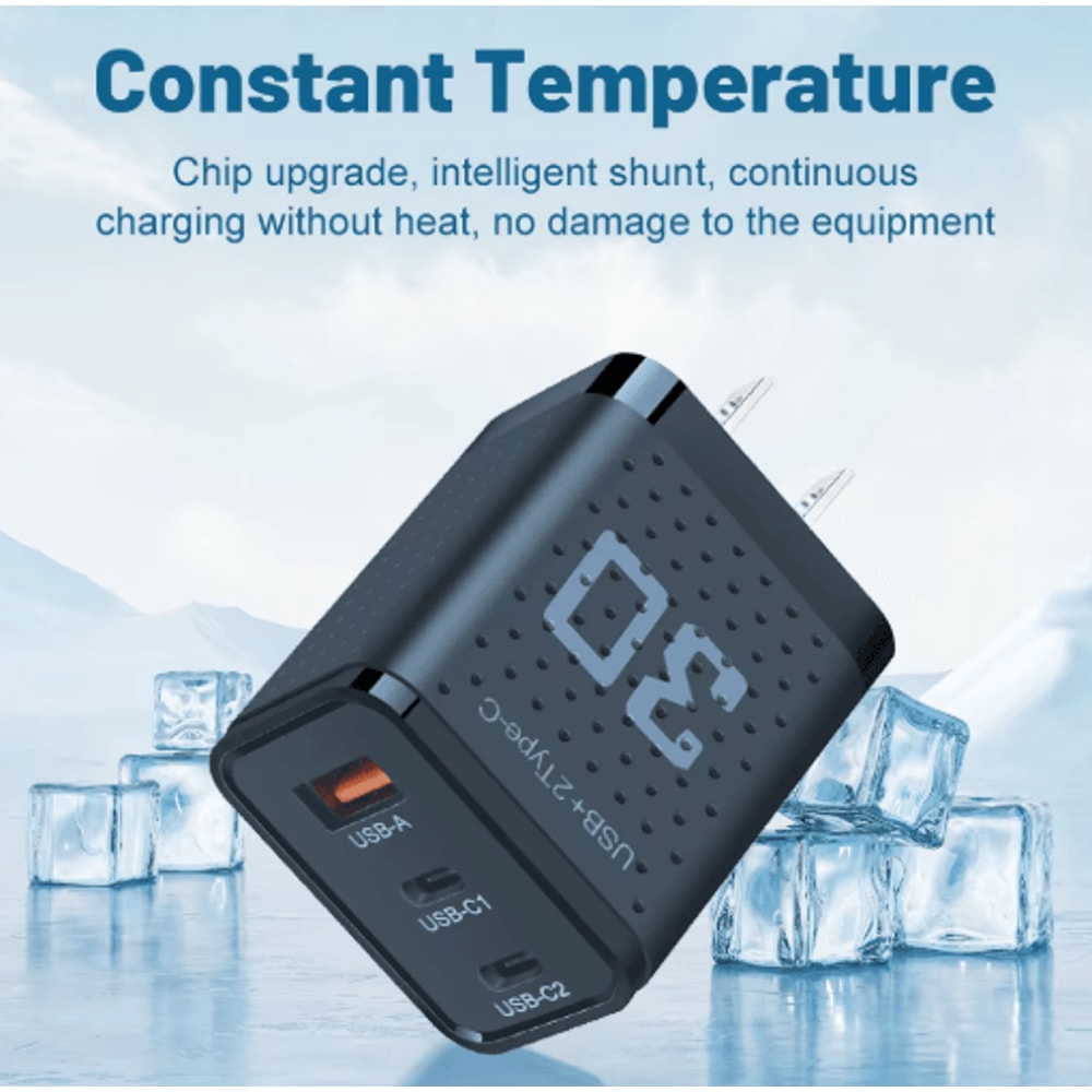 30W USB C Charger 3 Port Fast Charging Adapter With QC30 EU US Plug 9