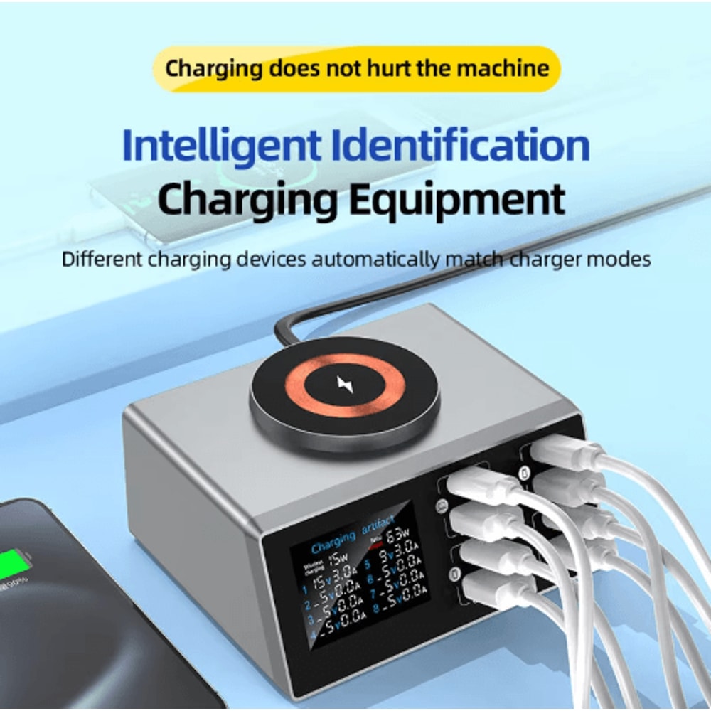 140W Smart 8 Port USB Charging Station For Multiple Devices Fast Charging Hub 2