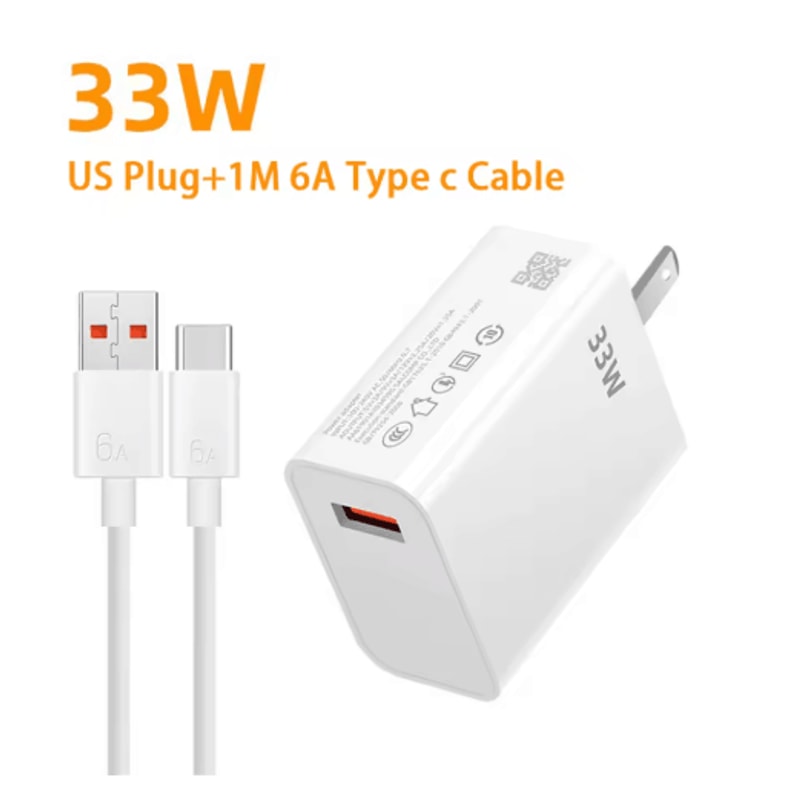 33W USB C Fast Charger With 6A Type C Cable Quick Charge Wall Adapter EU US Plug 1