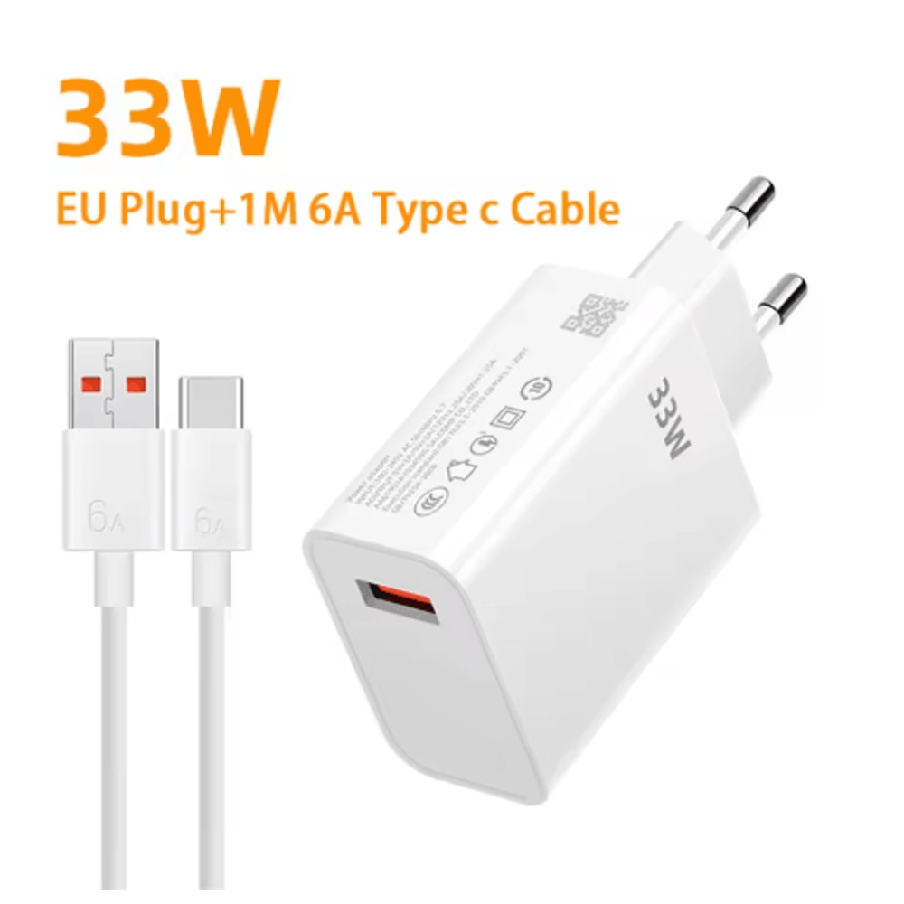 33W USB C Fast Charger With 6A Type C Cable Quick Charge Wall Adapter EU US Plug 2