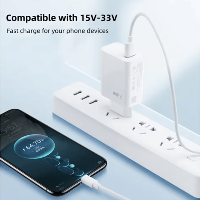 33W USB C Fast Charger With 6A Type C Cable Quick Charge Wall Adapter EU US Plug 5