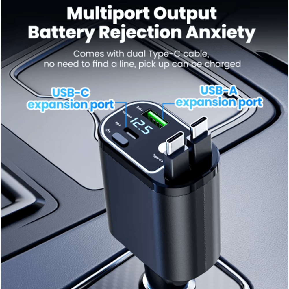 4 In 1 Car Charger With Dual Retractable Cables USB C Car Fast Charger With Star Lights 4