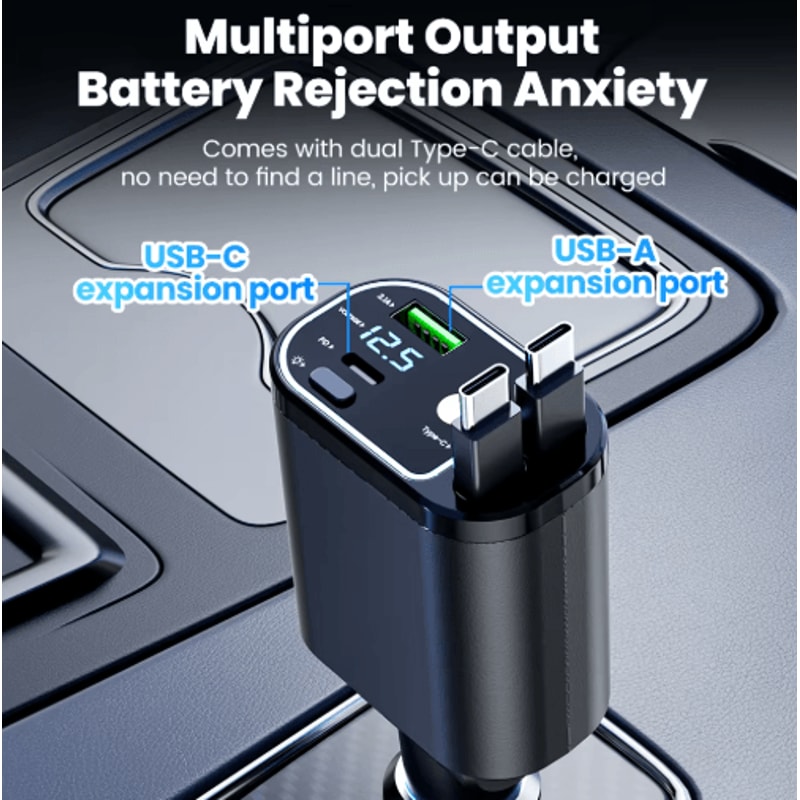 4 In 1 Car Charger With Dual Retractable Cables USB C Car Fast Charger With Star Lights 4