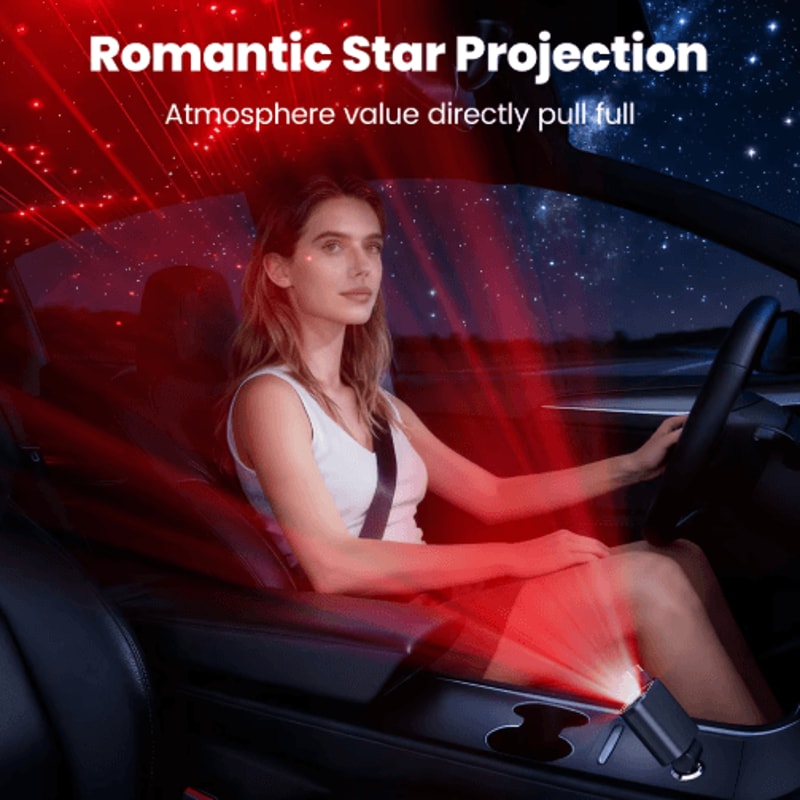 4 In 1 Car Charger With Dual Retractable Cables USB C Car Fast Charger With Star Lights 6