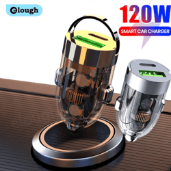 elough 120w transparent car charger qc3.0 usb type c quick charge adapter