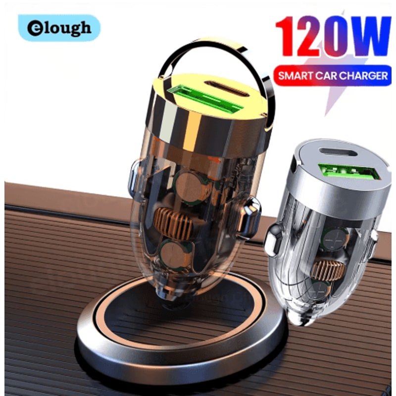 Elough 120W Transparent Car Charger QC30 USB Type C Quick Charge Adapter 0