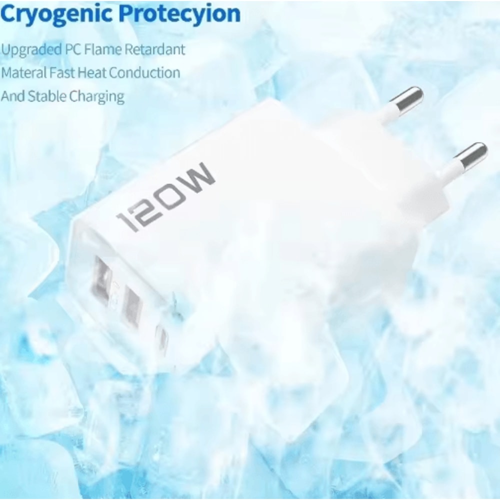 120W 4 Port USB C Wall Charger With Fast Charging Cable For Samsung IPhone Huawei 12
