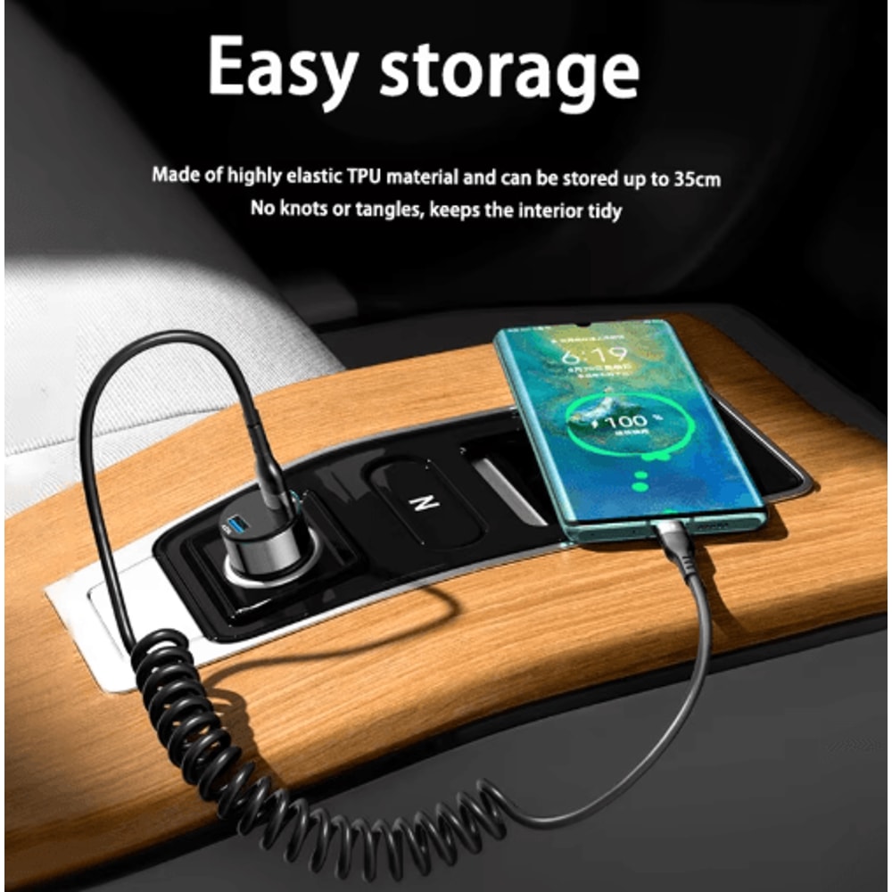 66W 5A USB C Fast Charging Spring Car Cable Portable Type C Data Cable 4