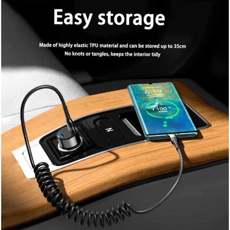 66W 5A USB C Fast Charging Spring Car Cable Portable Type C Data Cable 4