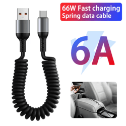 66w 5a usb c fast charging spring car cable – portable type c data cable