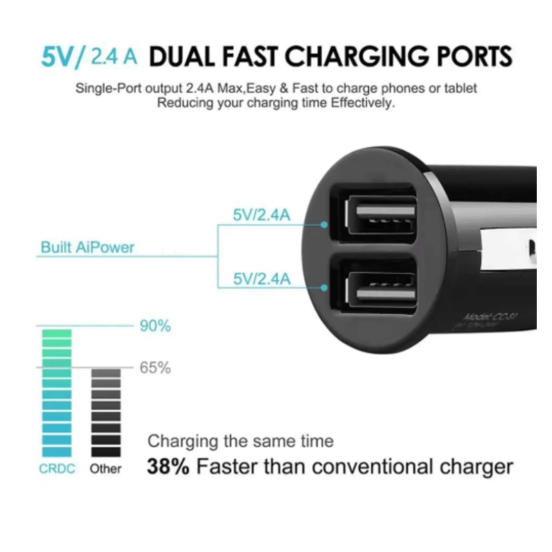 Dual USB Car Charger 24A 5V 2 Port Cigarette Lighter USB Adapter 4