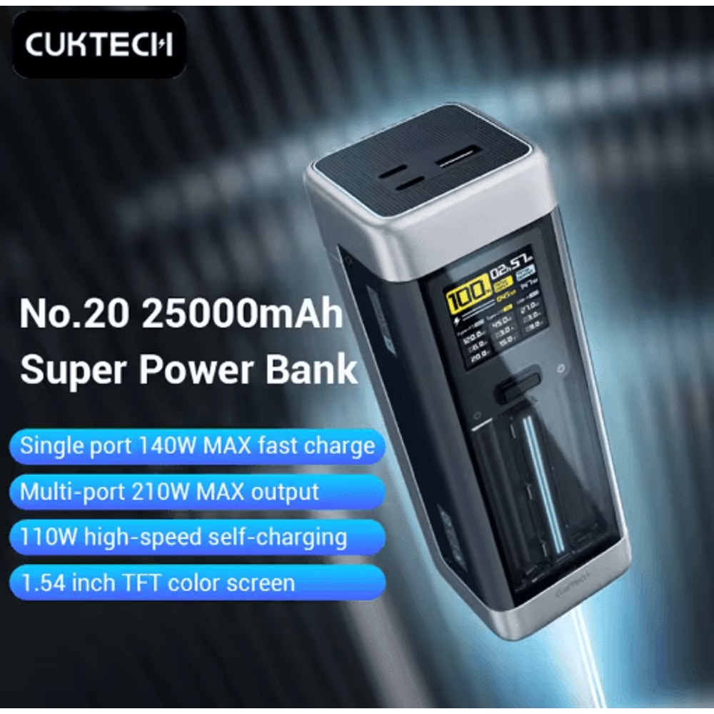 CUKTECH NO20 25000mAh 210W Power Bank With 140W USB C 3 Port Portable Charger 0
