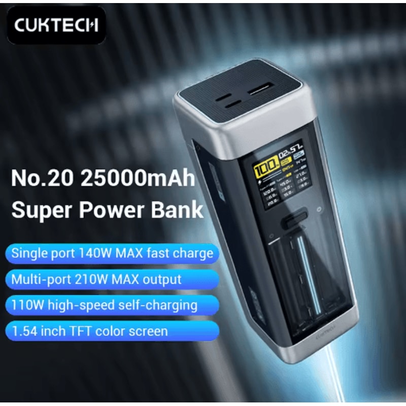 CUKTECH NO20 25000mAh 210W Power Bank With 140W USB C 3 Port Portable Charger 0