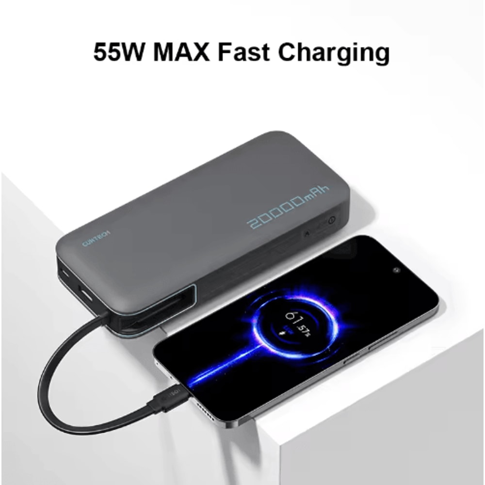 CUKTECH 20000mAh 55W USB C Power Bank With BuiltIn Cable TwoWay Fast Charging 0