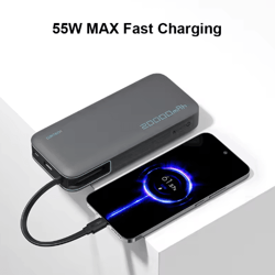 cuktech 20000mah 55w usb c power bank with built-in cable – two-way fast charging