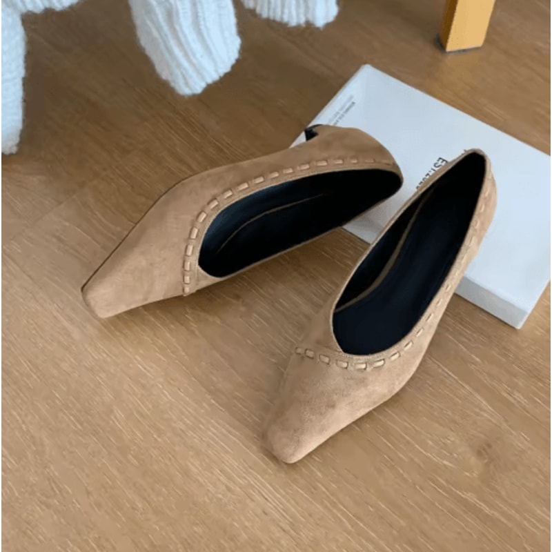 SUOJIALUN Women Square Toe Pumps Elegant Low Heel SlipOn Office Shoes 3