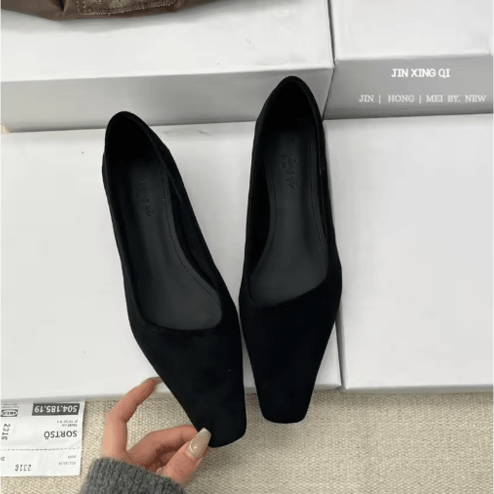 SUOJIALUN Women Square Toe Pumps Elegant Low Heel SlipOn Office Shoes 10