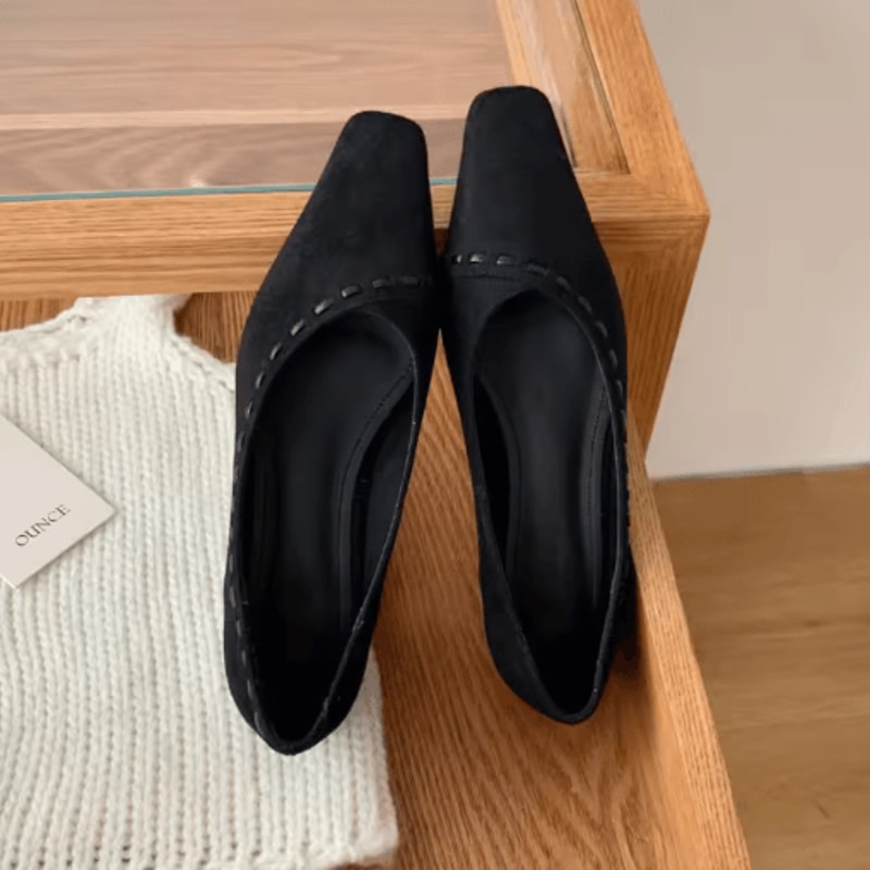 SUOJIALUN Women Square Toe Pumps Elegant Low Heel SlipOn Office Shoes 4