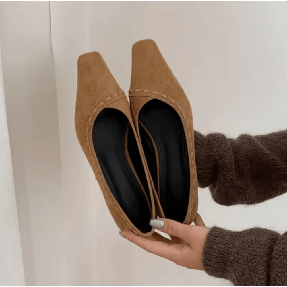 SUOJIALUN Women Square Toe Pumps Elegant Low Heel SlipOn Office Shoes 5