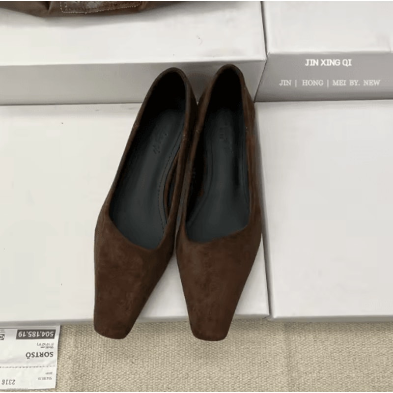 SUOJIALUN Women Square Toe Pumps Elegant Low Heel SlipOn Office Shoes 8