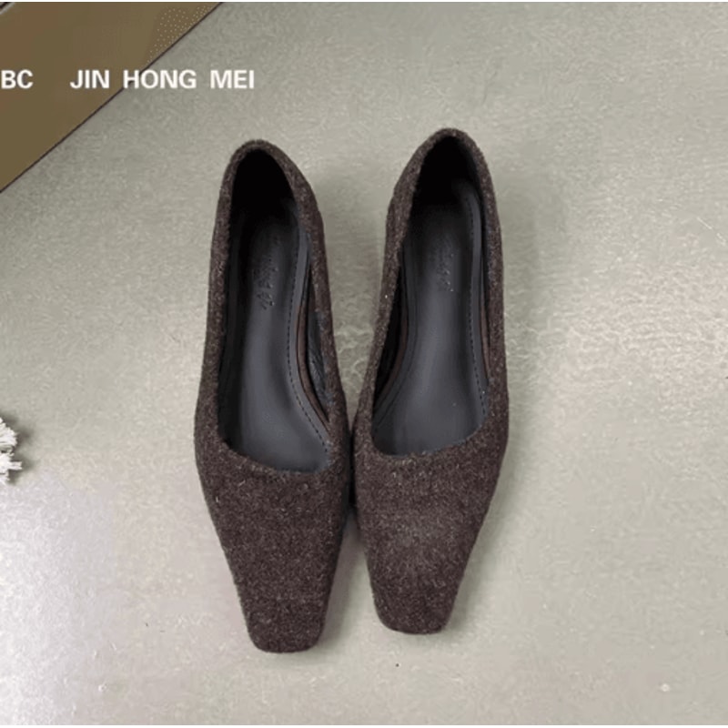 SUOJIALUN Women Square Toe Pumps Elegant Low Heel SlipOn Office Shoes 9