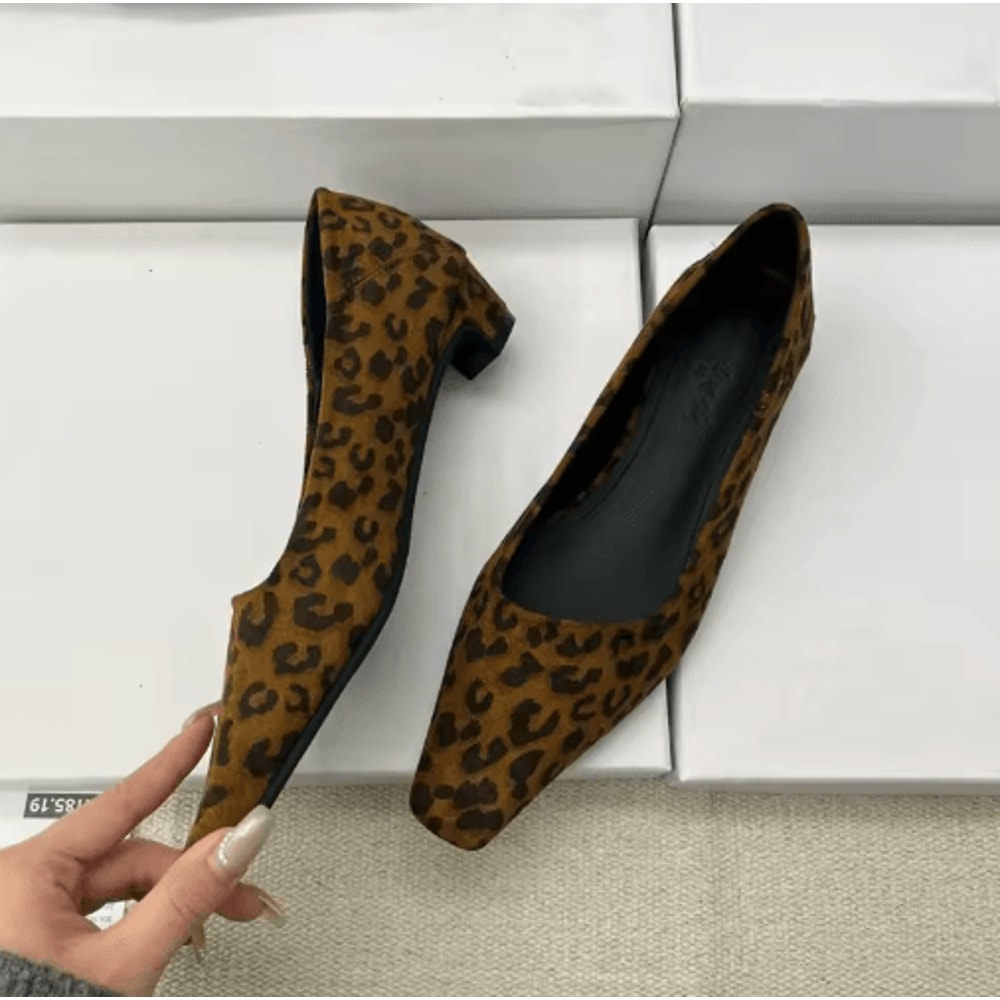 SUOJIALUN Women Square Toe Pumps Elegant Low Heel SlipOn Office Shoes 12