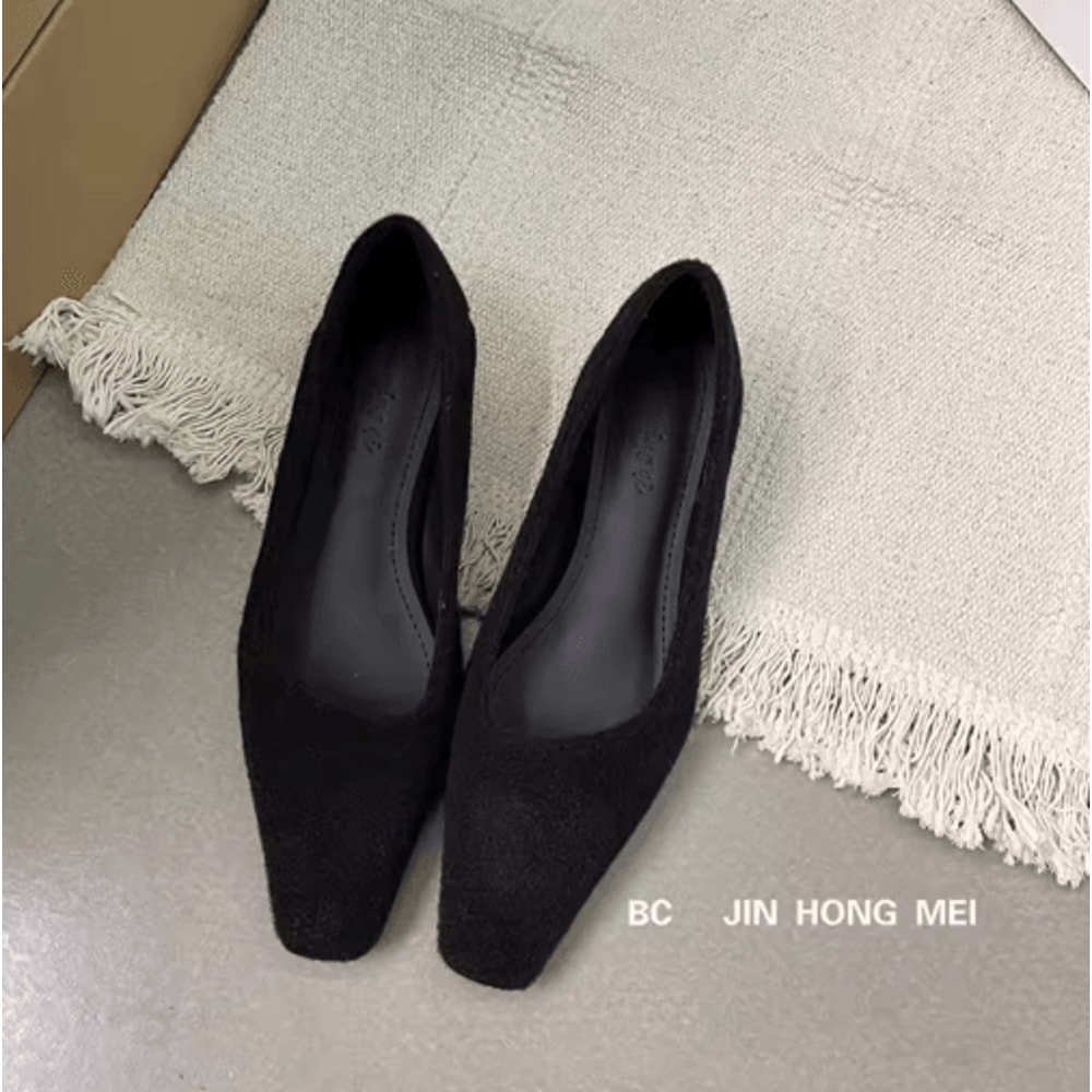 SUOJIALUN Women Square Toe Pumps Elegant Low Heel SlipOn Office Shoes 13