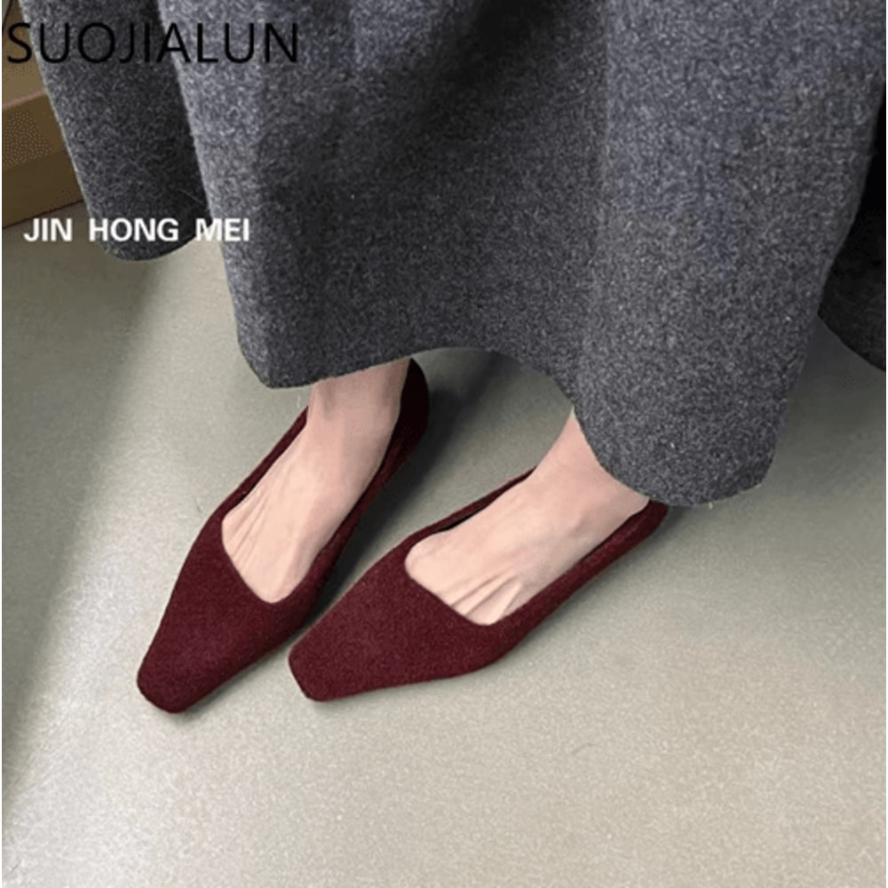 SUOJIALUN Women Square Toe Pumps Elegant Low Heel SlipOn Office Shoes 19