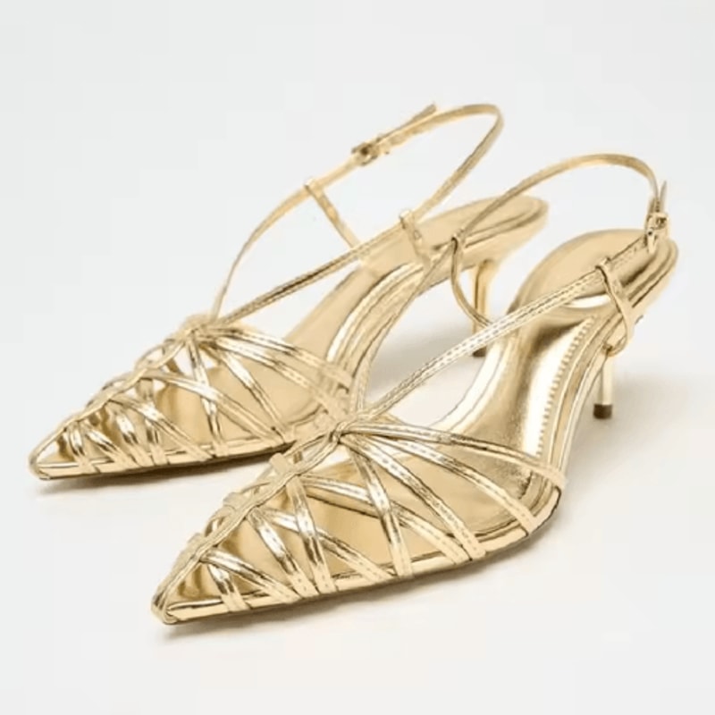 Luxury Gold Pointed Toe Slingback Heels Thin Strap High Heel Summer Sandals 1