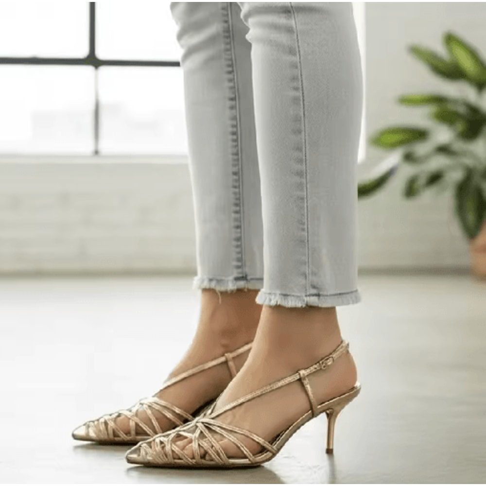 Luxury Gold Pointed Toe Slingback Heels Thin Strap High Heel Summer Sandals 3