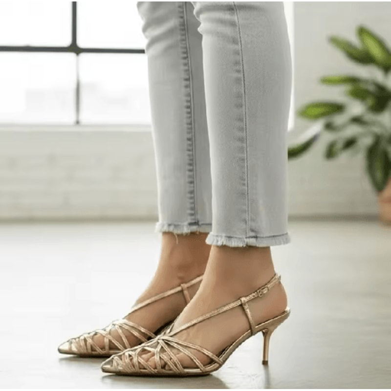 Luxury Gold Pointed Toe Slingback Heels Thin Strap High Heel Summer Sandals 3