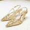 Luxury Gold Pointed Toe Slingback Heels Thin Strap High Heel Summer Sandals 0