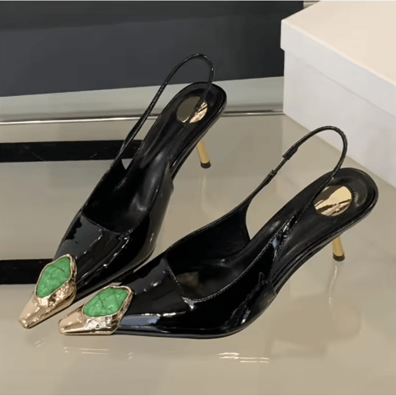 Eilyken Rhinestone Pointed Toe Slingback Pumps Elegant Thin Heel Banquet And Prom Heels 6