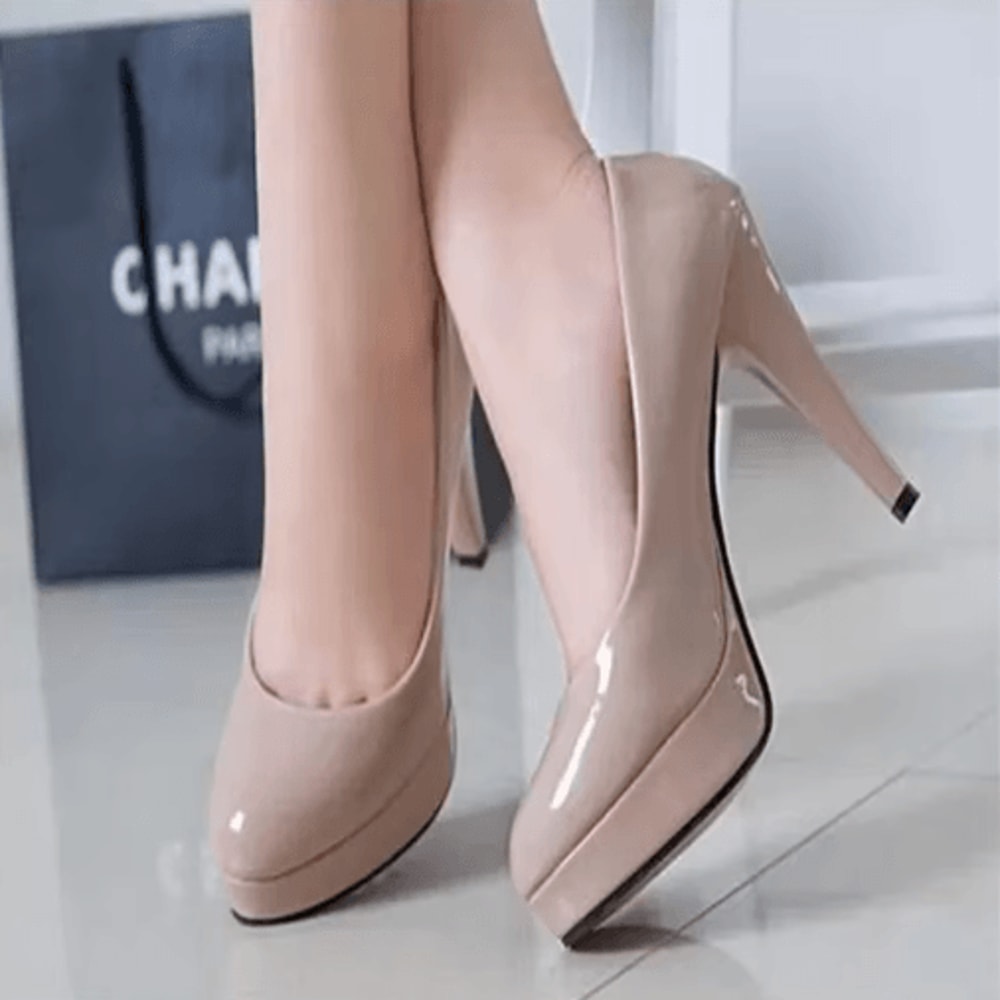 Classic Patent Leather Platform Wedding Pumps Nude High Heels For Women 34 To 42 6