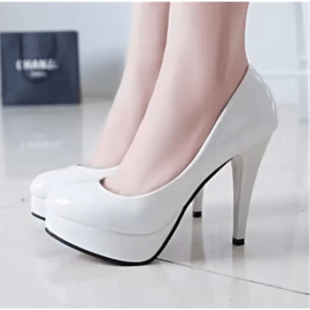 Classic Patent Leather Platform Wedding Pumps Nude High Heels For Women 34 To 42 7