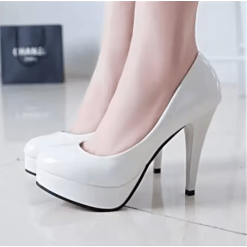 Classic Patent Leather Platform Wedding Pumps Nude High Heels For Women 34 To 42 7