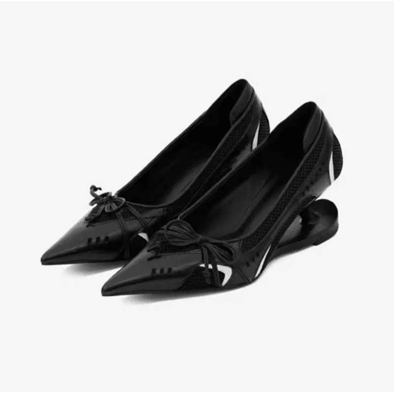 Fashion Spliced Heel Pointed Toe Mary Jane Pumps With Bow Detail 2