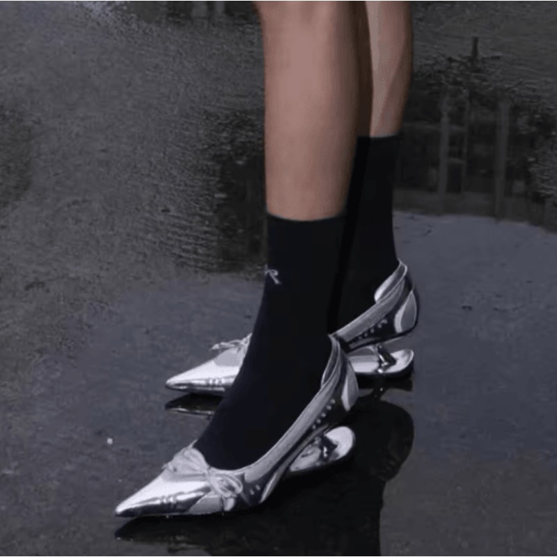 Fashion Spliced Heel Pointed Toe Mary Jane Pumps With Bow Detail 8