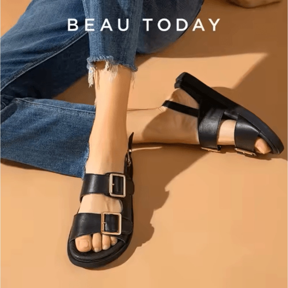 BeauToday Genuine Leather Ankle Buckle Sandals Handmade Low Heel Summer Shoes 38128 0