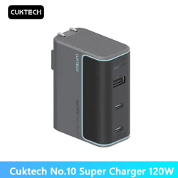 cuktech no.10 120w gan 3-port usb c fast charger for laptop & smartphones