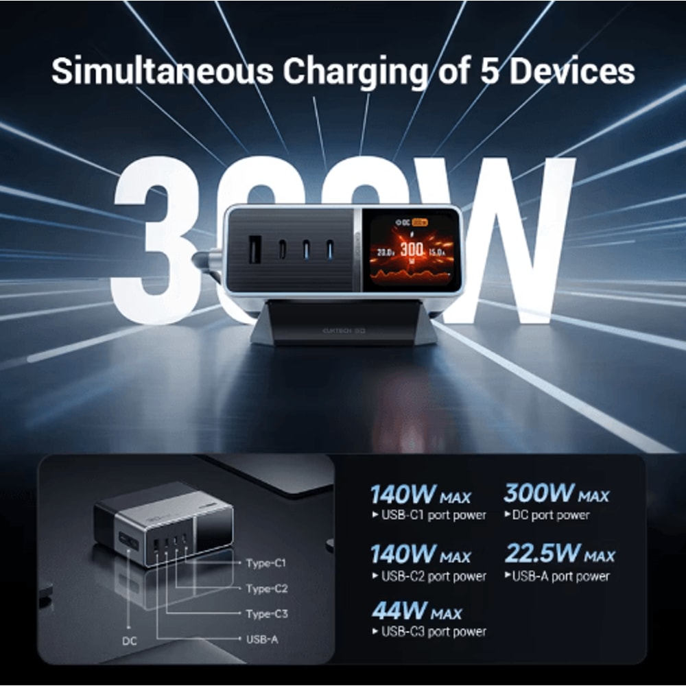 CUKTECH 30 Ultra 300W GaN Desktop Charging Station With Smart IPS Display 5