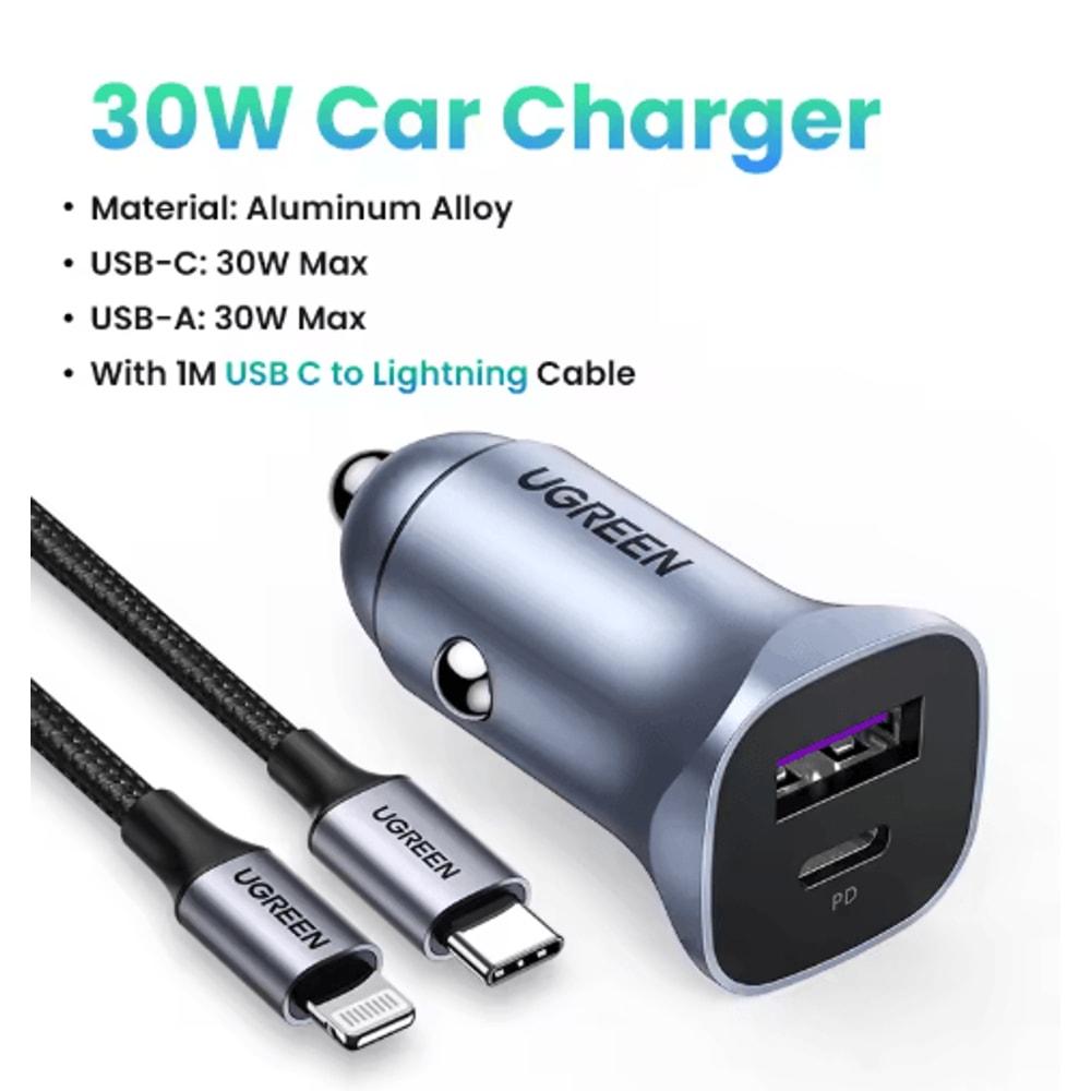 UGREEN Ultra Fast Car Charger USBC PD Quick Charge Adapter For IPhone Xiaomi 2