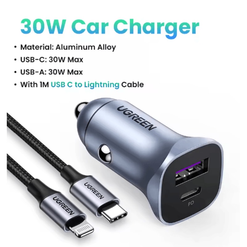 UGREEN Ultra Fast Car Charger USBC PD Quick Charge Adapter For IPhone Xiaomi 2