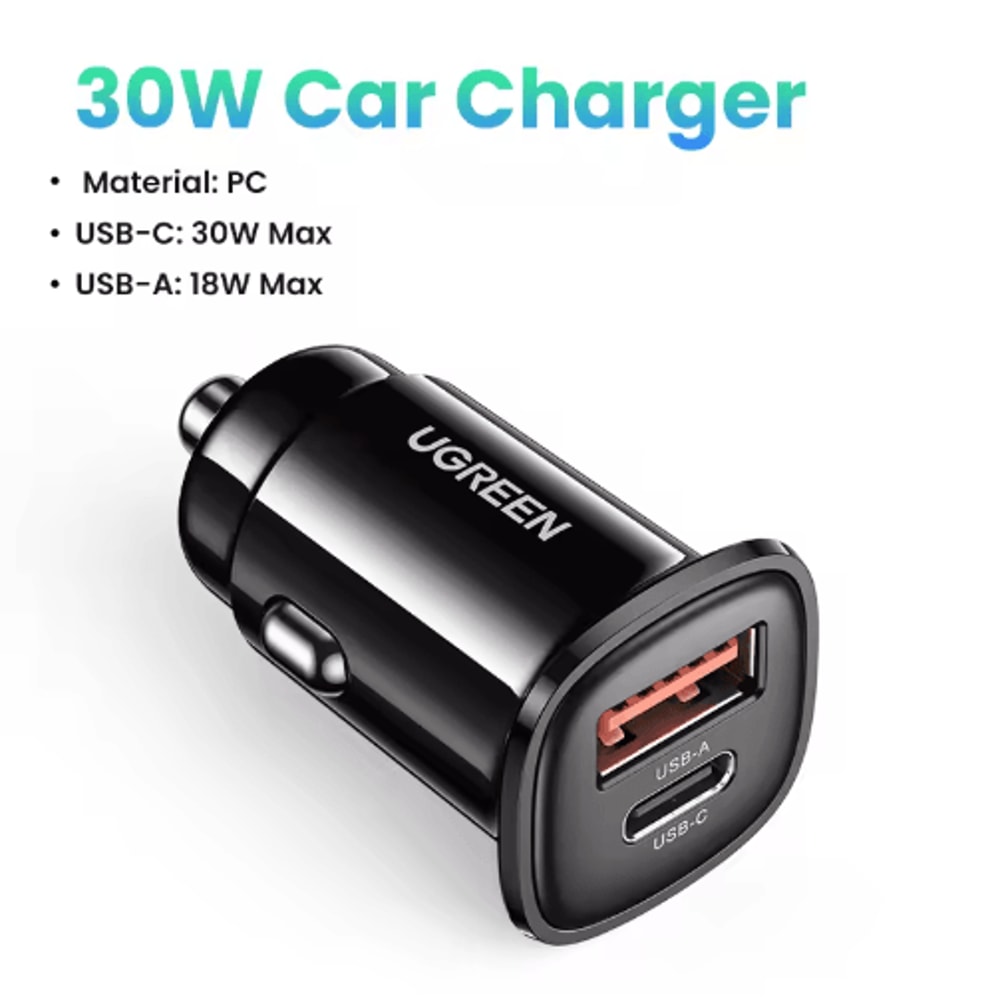 UGREEN Ultra Fast Car Charger USBC PD Quick Charge Adapter For IPhone Xiaomi 5