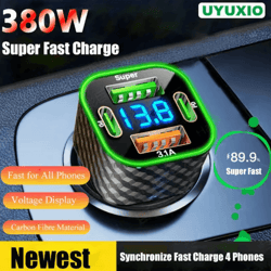 uyuxio dual pd super fast usb-c car charger with voltage display – 4-in-1 power adapter for iphone & android